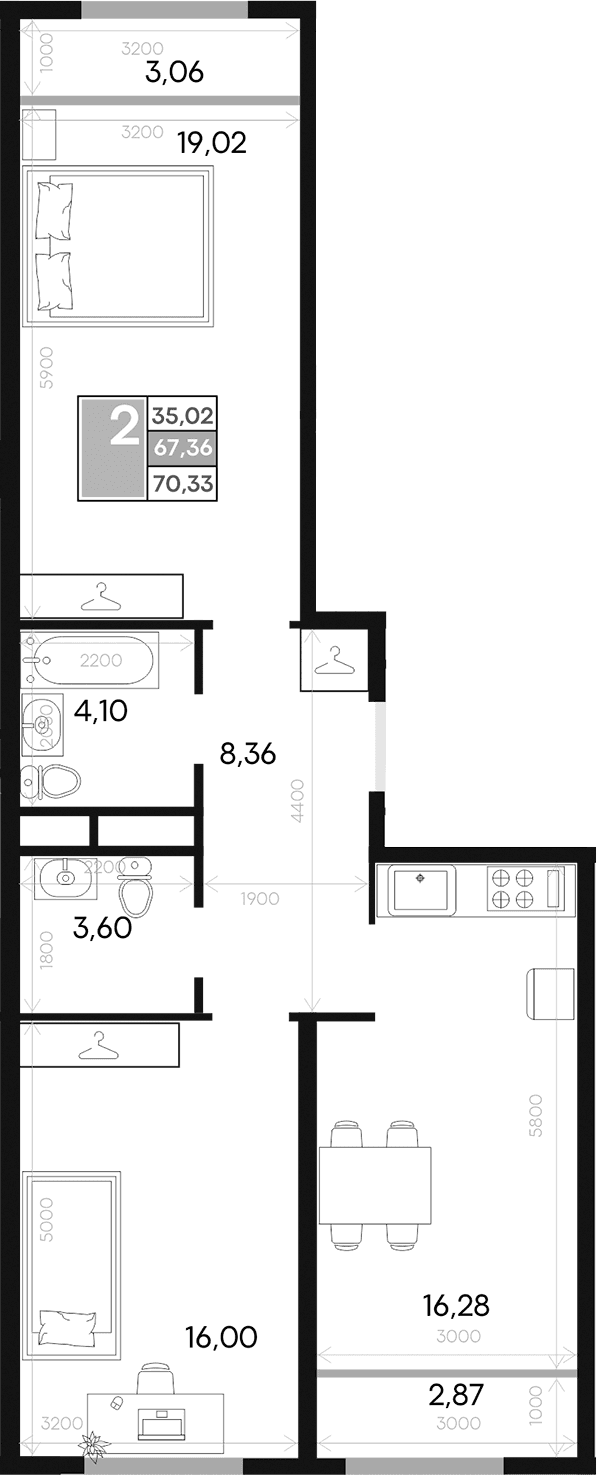 2-комн., 67.36 м²