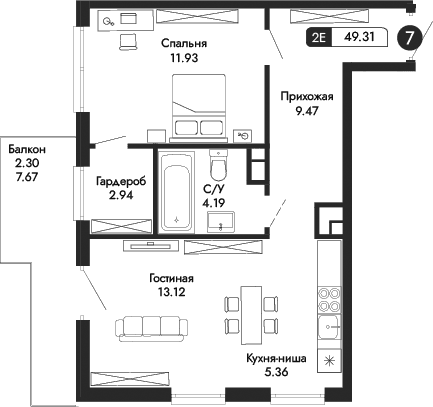 2-комн., 47.01 м²