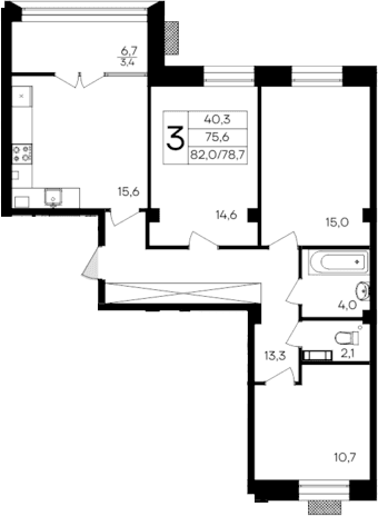 3-комн., 78.6 м²