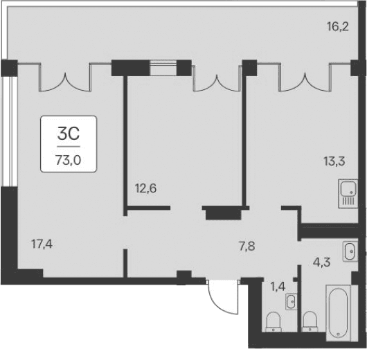 2-комн., 56.8 м²