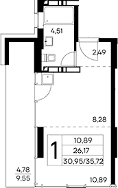 Студия, 30.94 м²