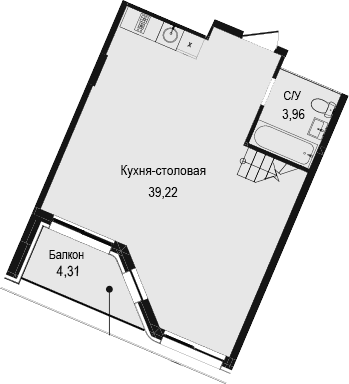 1-комн., 58.75 м²