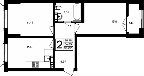 2-комн., 54.85 м²