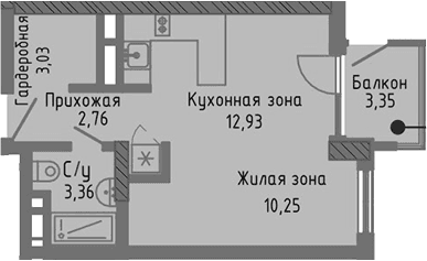 Студия, 32.33 м²