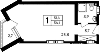 Студия, 31.4 м²