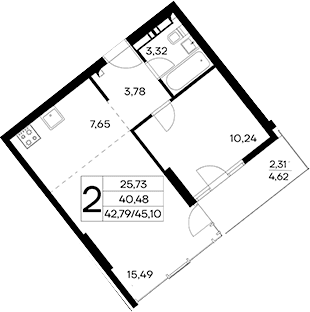2-комн., 42.79 м²