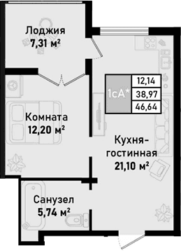 2-комн., 39.04 м²