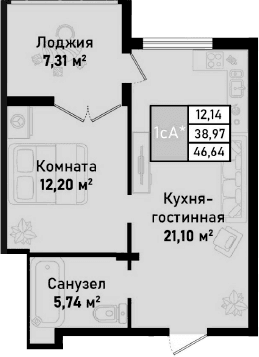 2-комн., 39.04 м²