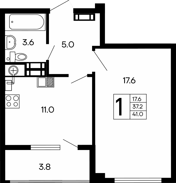 1-комн., 37.2 м²