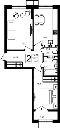 2-комн., 58.9 м²
