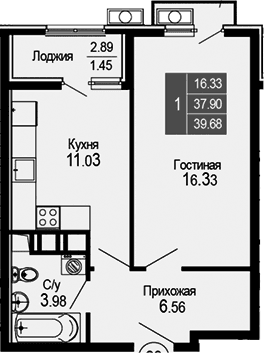 1-комн., 37.9 м²