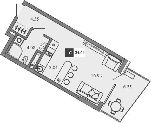 Студия, 28.39 м²