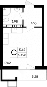 Студия, 25.7 м²