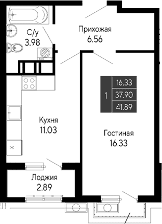 1-комн., 37.9 м²