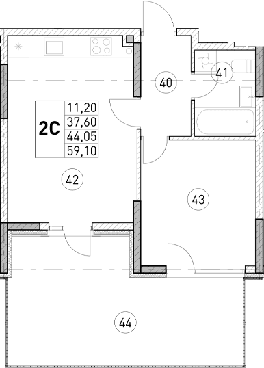 1-комн., 37.6 м²