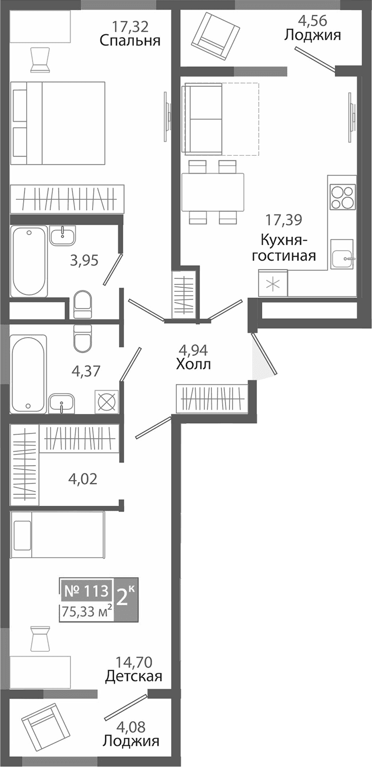 2-комн., 66.69 м²