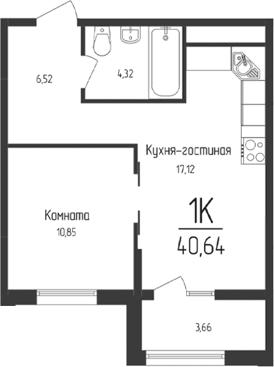 1-комн., 38.81 м²