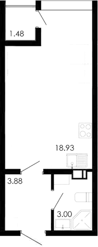 Студия, 25.08 м²
