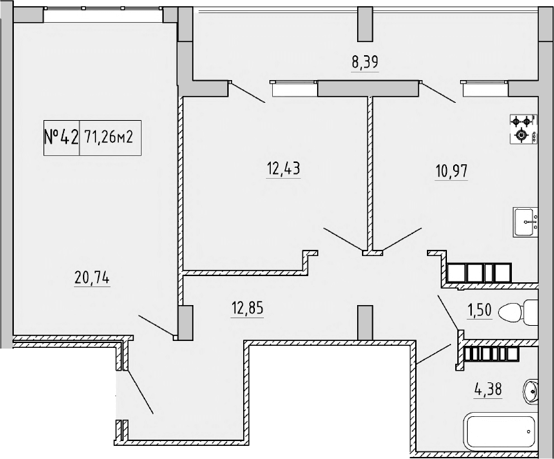 2-комн., 62.86 м²