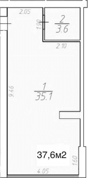 Студия, 37.6 м²