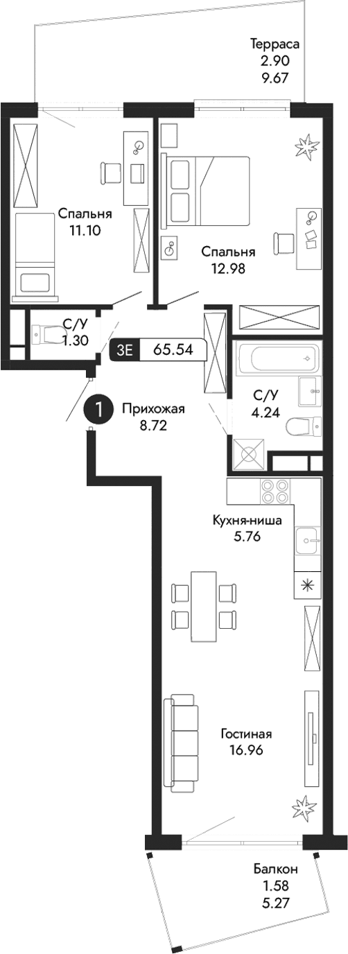 3-комн., 61.06 м²