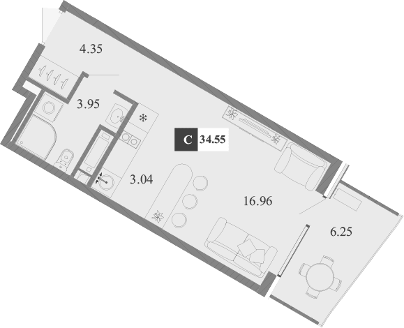 Студия, 28.3 м²