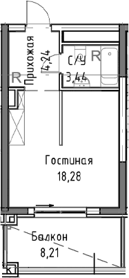 Студия, 31.71 м²