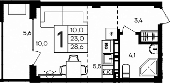 Студия, 23 м²