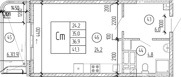 Студия, 35 м²