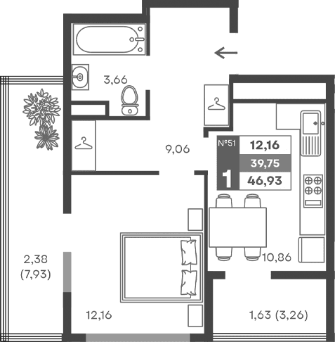 1-комн., 35.74 м²