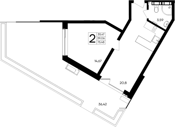 1-комн., 39.06 м²