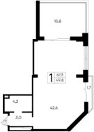 Студия, 49.8 м²