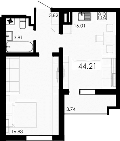 1-комн., 40.47 м²