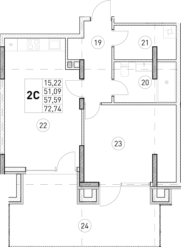 1-комн., 51.09 м²