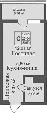 Студия, 25.04 м²