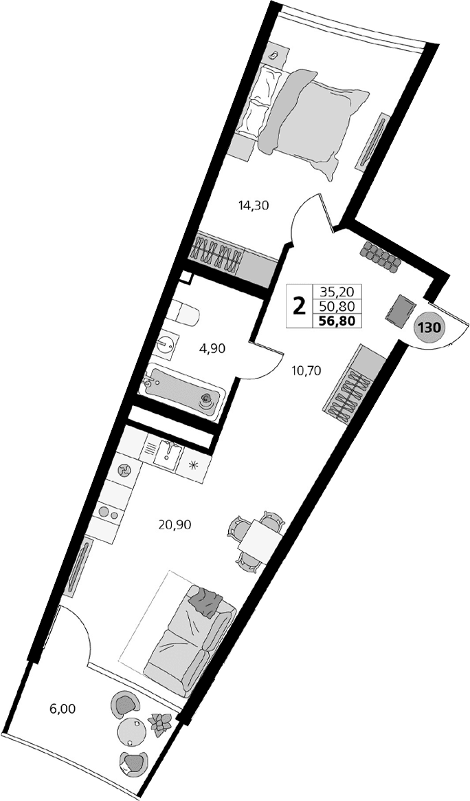 2-комн., 50.8 м²