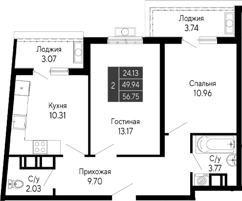2-комн., 49.94 м²