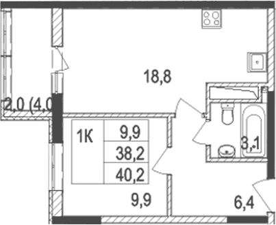 2-комн., 38.2 м²