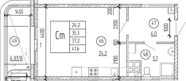 Студия, 39.7 м²