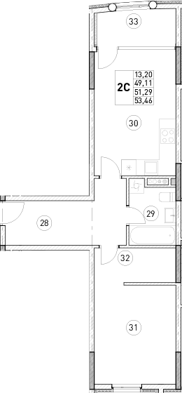 1-комн., 44.37 м²