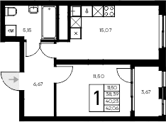 1-комн., 38.39 м²