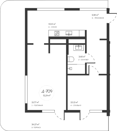 2-комн., 56.97 м²