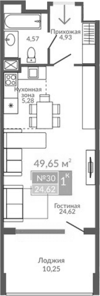 Студия, 39.4 м²
