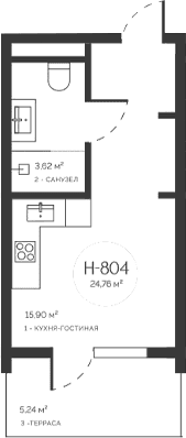 Студия, 19.52 м²