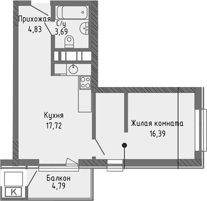2-комн., 42.63 м²