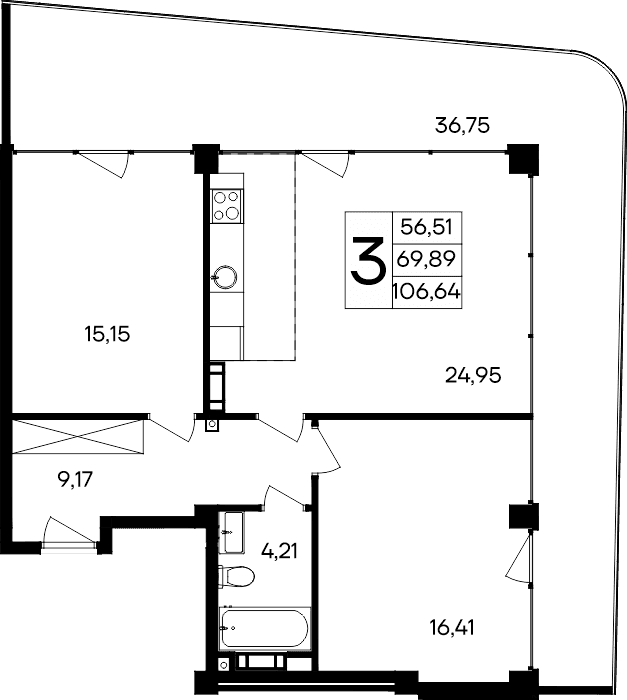 2-комн., 69.89 м²