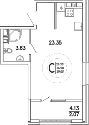 Студия, 26.98 м²