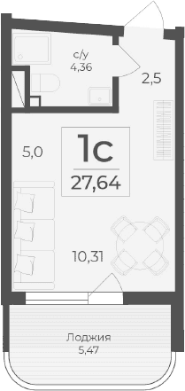 Студия, 22.17 м²