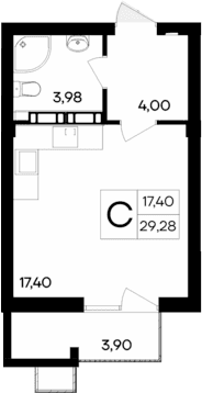 Студия, 25.38 м²