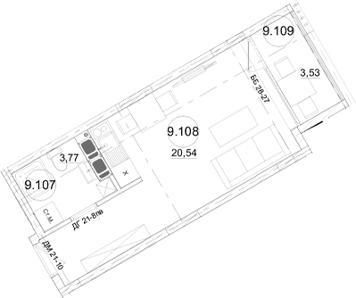 Студия, 24.31 м²